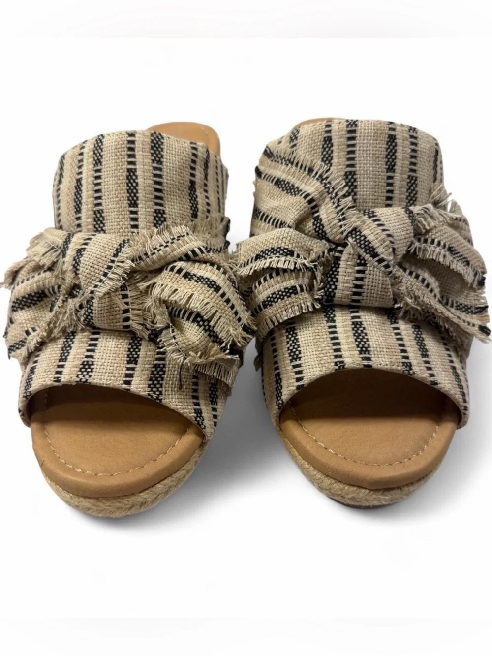 Lane Bryant Beige and Black Striped Knot Wedge Sandals size US 11